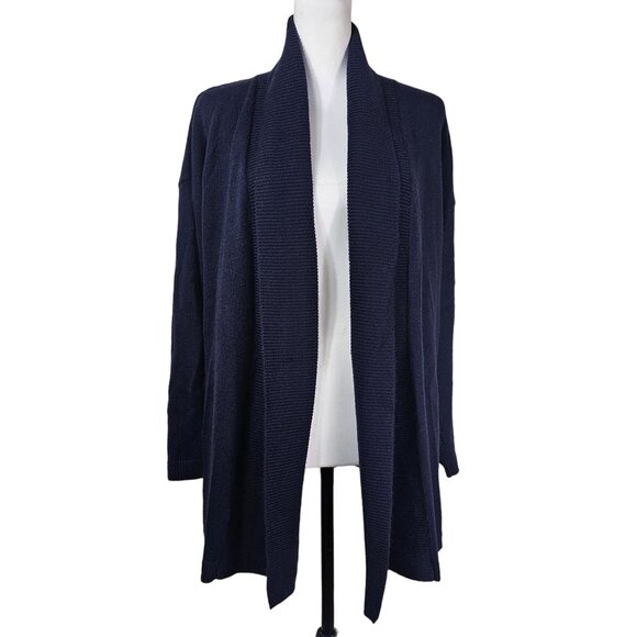 Talbots Women Lambswool Blend Navy Cardigan Sz XLP Open Front Drape Quiet Luxury - Picture 1 of 9